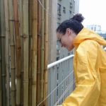 Ana Huara instalando a cerca de bambu mirim.